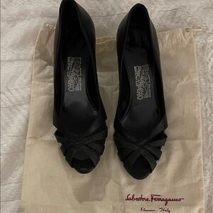 Salvatore Ferragamo Black Peep-Toe Heels